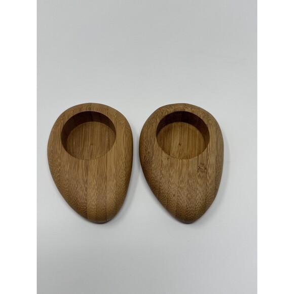 Crate & Barrel Wooden Tea light Candle Holders Set of (2) Bambu 3.5”x2.5” - Picture 2 of 8